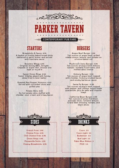 Tavern Bar A4 Menu Design Template by MustHaveMenus