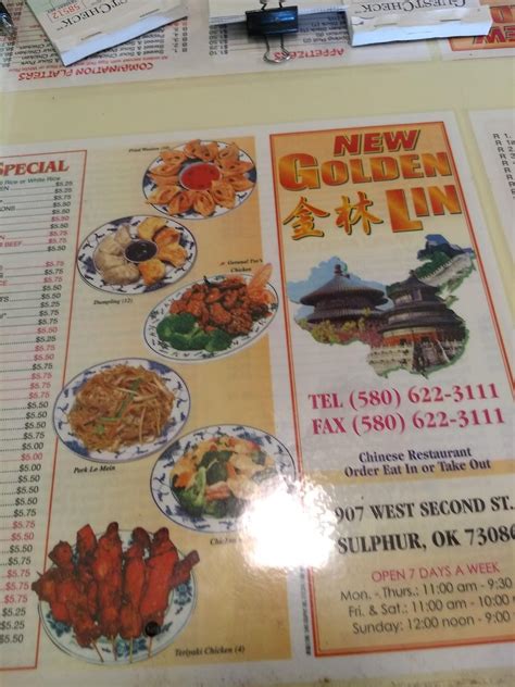 Menu at Golden Lin Chinese Restaurant, Sulphur