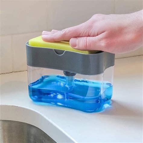 Kitchen Hand Press Sponge Holder Soap Dispenser 2 in1 Soap Pump ...