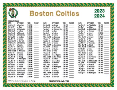 Printable 2023-2024 Boston Celtics Schedule