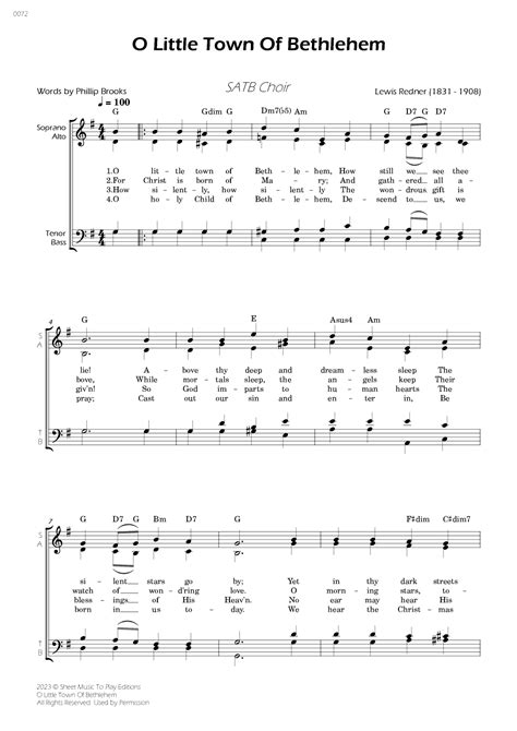 O Little Town Of Bethlehem - SATB Choir - W/Chords (arr. César Madeira) by Lewis Redner Sheet ...