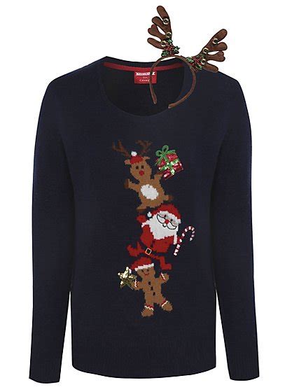 Christmas Jumper with Reindeer Headband | Women | George at ASDA