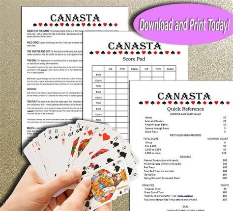 Learn and Play Canasta Score Sheet Rules and Quick - Etsy | Fun card games, Canasta card game ...