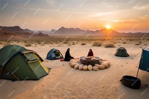 Premium AI Image | camping in the desert with tents and tents