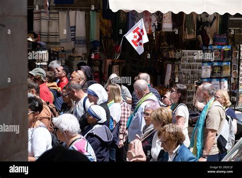 Jerusalem, Israel - 10 April, 2023. Crowd of tourists and pilgrims ...