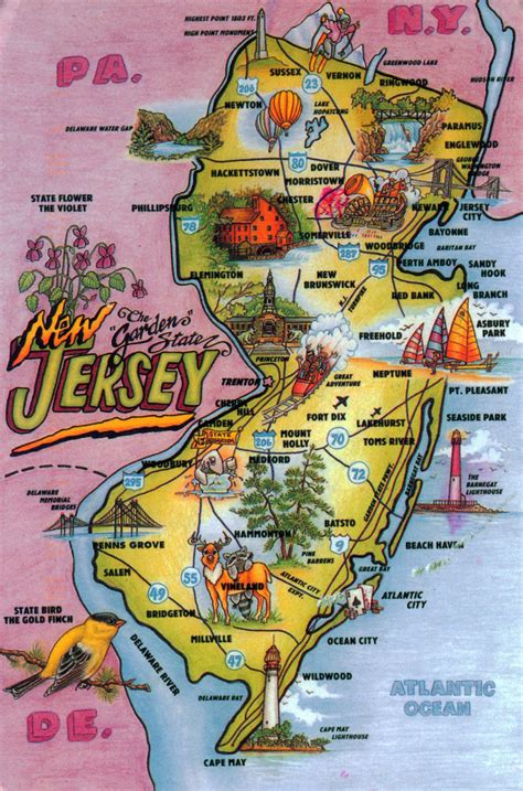 Detailed tourist illustrated map of New Jersey state | Vidiani.com ...