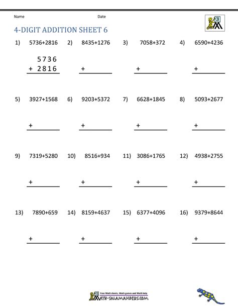 Addition 4 Digit Worksheets 3rd Grade