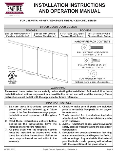 EMPIRE COMFORT SYSTEMS BDO36SS INSTALLATION INSTRUCTIONS AND OPERATION MANUAL Pdf Download ...