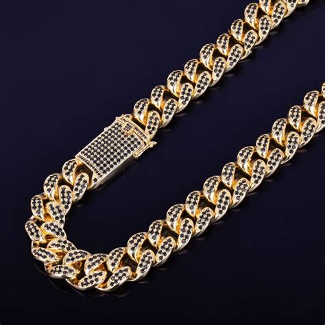 Mens 24k Gold 20mm Heavy Black Lab Diamond Miami Cuban Link Chain ...