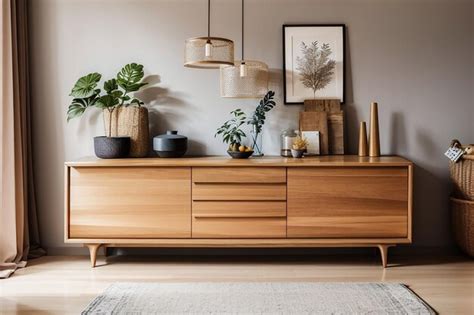 Premium AI Image | Wood sideboard in living room interior with copy space