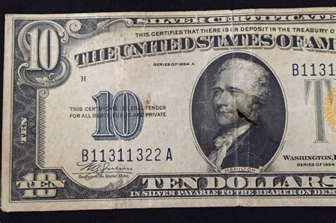 Old Vintage 1934A Ten Dollar Bill $10 Silver Certificate Yellow Seal | #1732563361