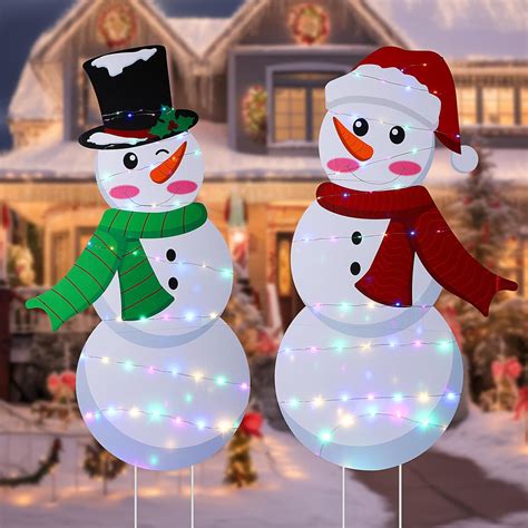 Amazon.com : Barydat 2 Pcs Christmas Snowman Yard Sign with LED Lights 35 Inch Xmas Snowman ...