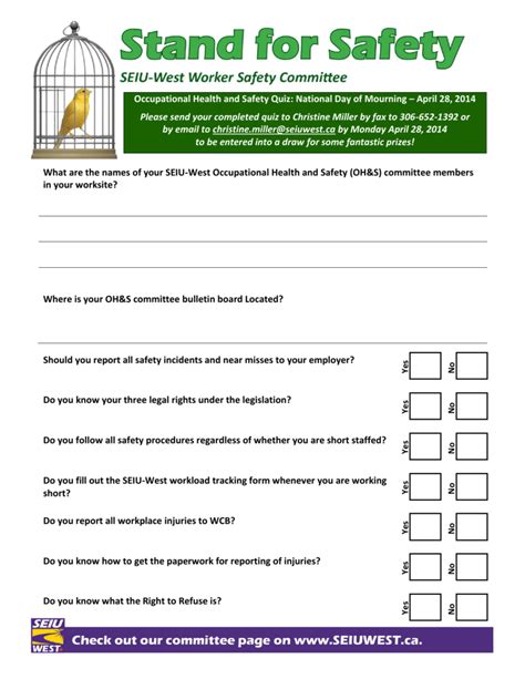 Printable Workplace Safety Quiz With Answers