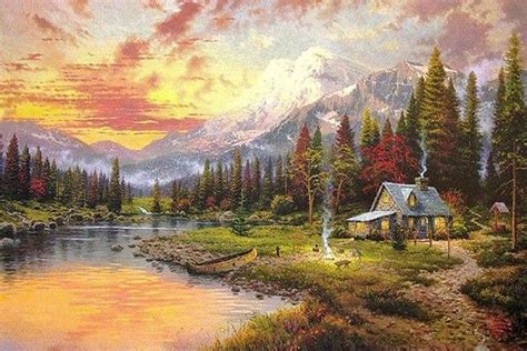 Mountain Retreat - Landscape Oil Painting - Wall Art | Thomas kinkade ...