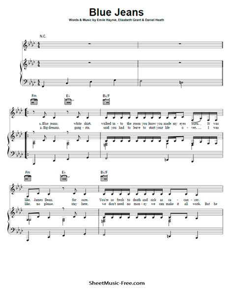 Blue Jeans Sheet Music Lana Del Rey - ♪ SHEETMUSIC-FREE.COM