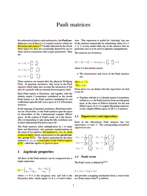 Pauli Matrices | Spin (Physics) | Linear Algebra