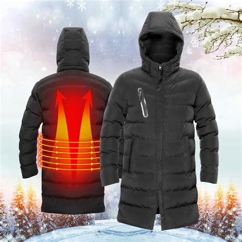 Electric Heated Long Jacket Cotton Coat Smart Thermostatic Windproof ...