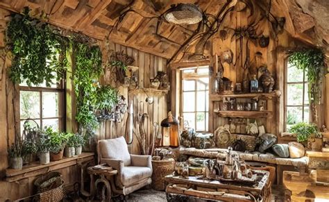 cottage living room interior with a witch cauldron and | Stable Diffusion