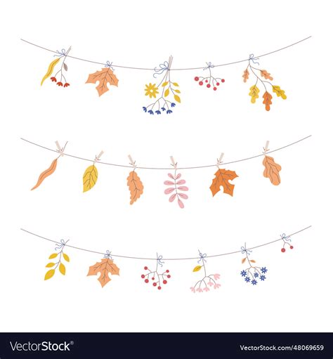 Set with fall leaves flowers berries garland Vector Image