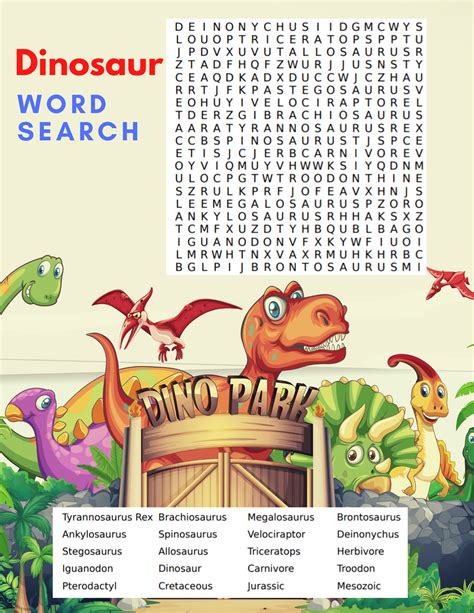 Free Printable Dinosaur Word Search for Kids