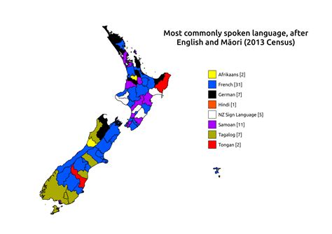 New Zealand: Most Commonly Spoken Language After... - Maps on the Web