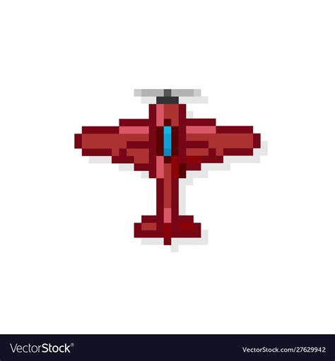 Pixel art 8 bit arcade fighter air plane red Vector Image