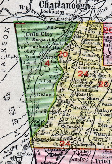 Dade County, Georgia, 1911, Map, Rand McNally, Trenton, Rising Fawn ...