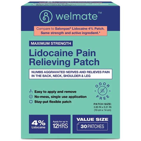 Welmate Lidocaine 4% Pain Relieving Patch - Neck, Shoulder, Back Pain ...