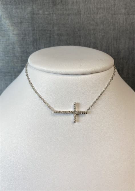 Horizontal Diamond Cross White Gold Necklace | Solid Gold Jewelers