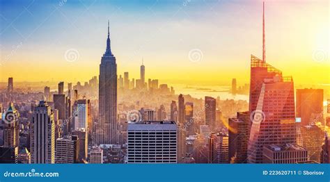 Aerial View of Manhattan at Sunset Stock Image - Image of travel ...