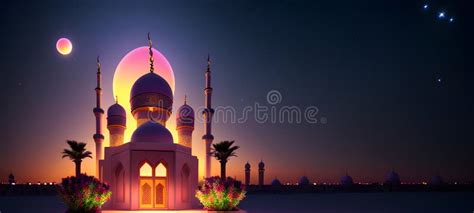 Islamic Masjid Mosque Banner for Ramadan Eid Mubarak Copy Space Ramzaan ...