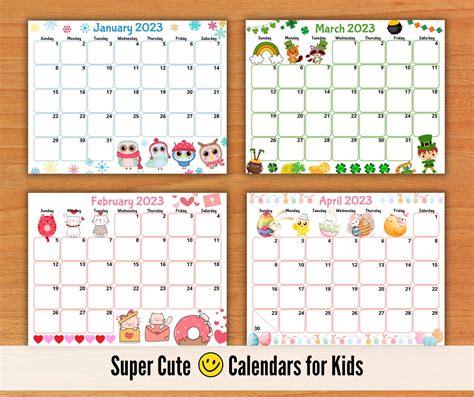 EDITABLE 2023 Calendars Cute Monthly Calendar for Kids - Etsy Australia