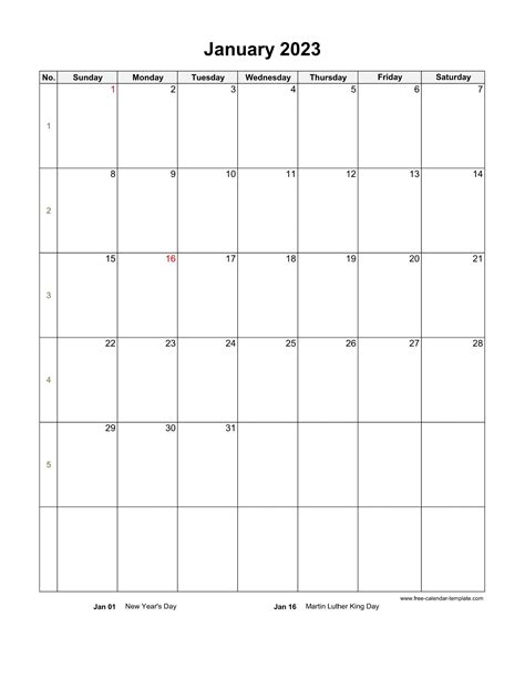 2023 Monthly Calendar (Blank Vertical Template) | Free-calendar ...