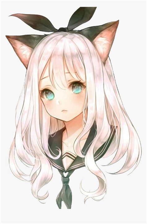 Cat With White Hair Anime Girl