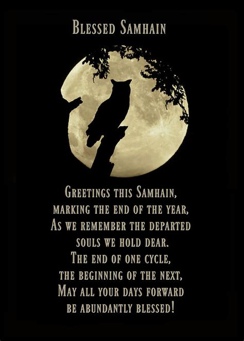 Samhain Blessings with Owl and Harvest Moon, Celtic Halloween ...