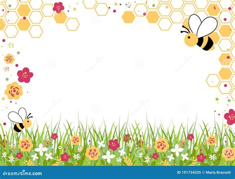 Honey Bee and Flower Border Frame Stock Vector - Illustration of floral, border: 191734335