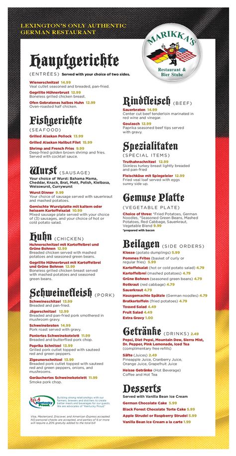 Marikkas German Food Menu Lexington | Marikkas Bier Stube