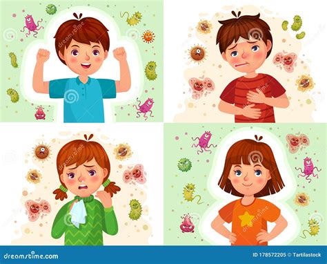 Child Immune System. Healthy and Sick Kids, Immune Defence Stock Vector - Illustration of ...