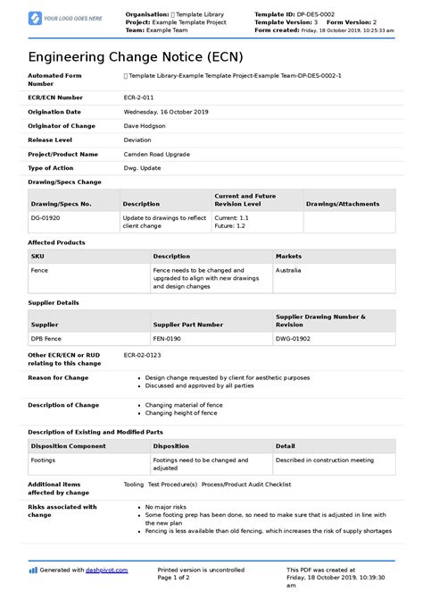 Free Engineering Change Notice Template - FREE PRINTABLE TEMPLATES