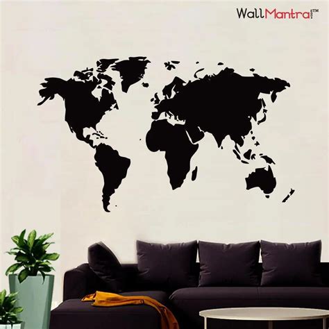 World Map Wall Sticker for office (Black) Self Adhesive Viny 165 x 100 ...