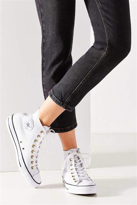 Converse Chuck Taylor Perforated Leather Sneaker in White | Lyst