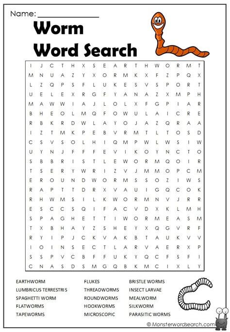 Worm Word Search- Monster Word Search