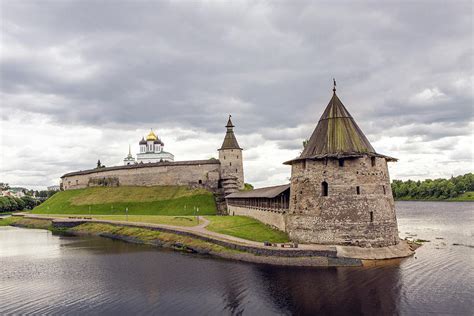 Pskov Kremlin at the confluence of two rivers, the Great Photograph by ...