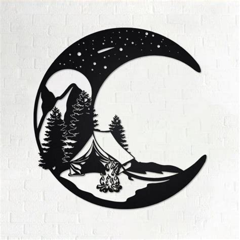 Crescent Moon Night Campfire Metal Wall Art Personalized Metal Name ...