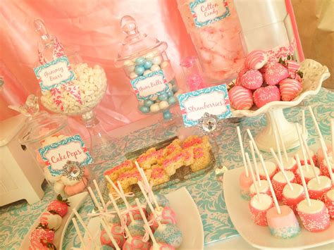 Its a Girl - Demask Teal with Pink Baby Shower Candy Buffet by: Sweet Tooth Buffets Facebook.com ...