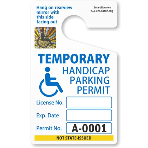 Temporary Handicapped Parking Permit Hang Tag - Blue, Numbered, SKU ...