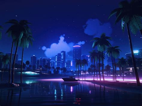 Download wallpaper 1600x1200 gta vi, vice city game, coast, night, standard 4:3 fullscreen ...