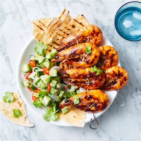 Spicy Grilled Prawns With Roti & Cucumber Salad Recipe | Woolworths