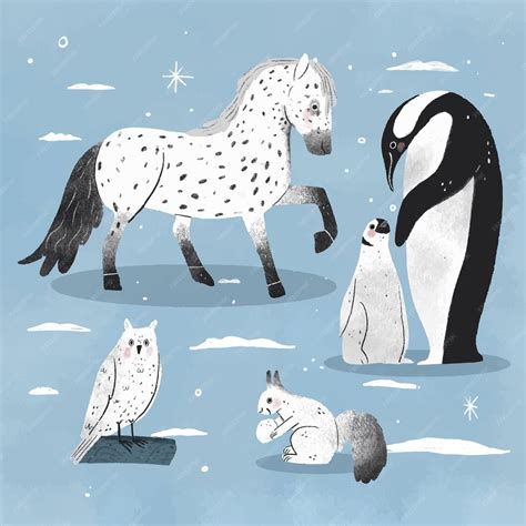 Premium Vector | Hand drawn winter animals collection