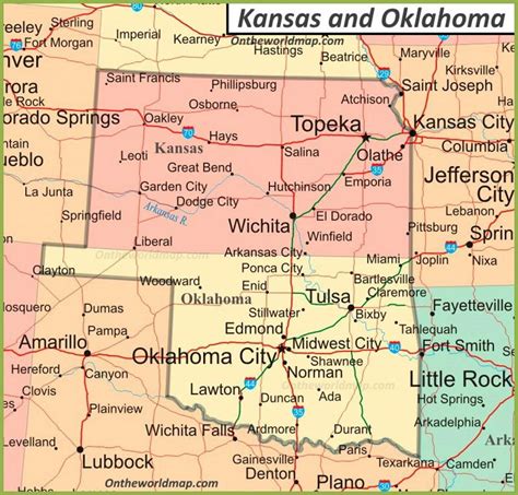 Map of Kansas and Oklahoma - Ontheworldmap.com